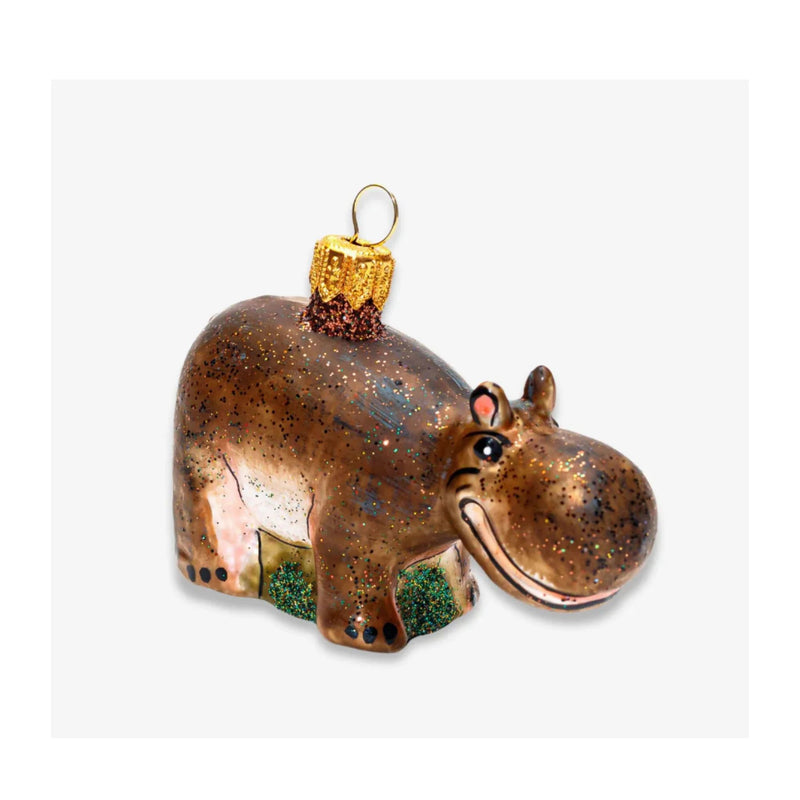 Handpainted Glass Hippo Ornament