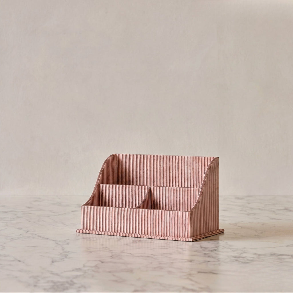Block-Printed Letter Holder, Cream & Maroon Pinstripe
