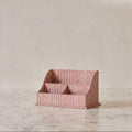 Block-Printed Letter Holder, Cream & Maroon Pinstripe