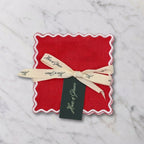 Set of 4 Red Linen Cocktail Napkins