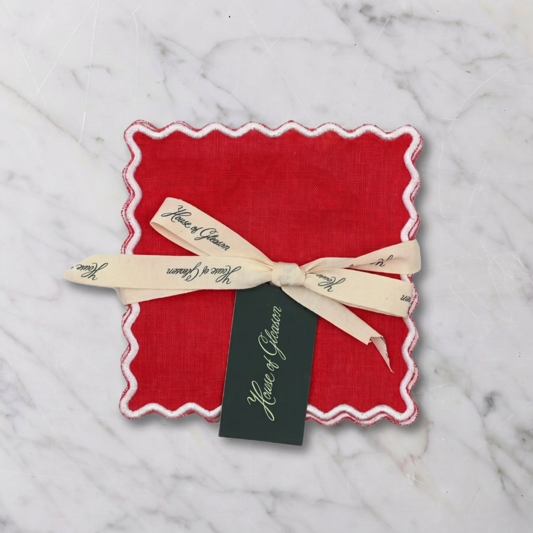 Set of 4 Red Linen Cocktail Napkins