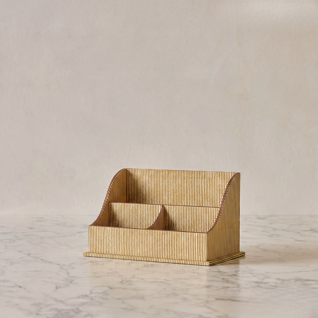 Block-Printed Letter Holder, Yellow Pinstripe