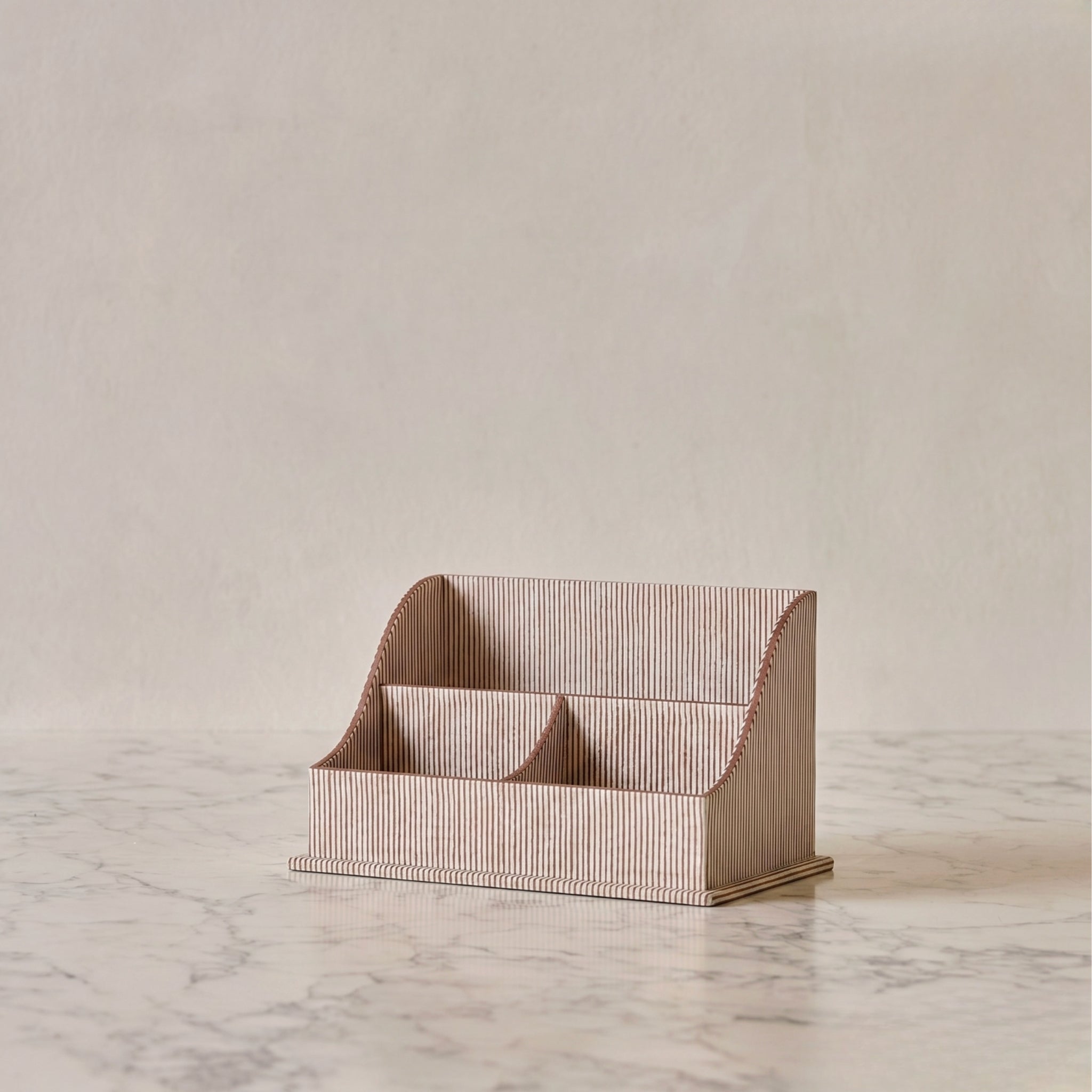 Block-Printed Letter Holder, Brown Pinstripe