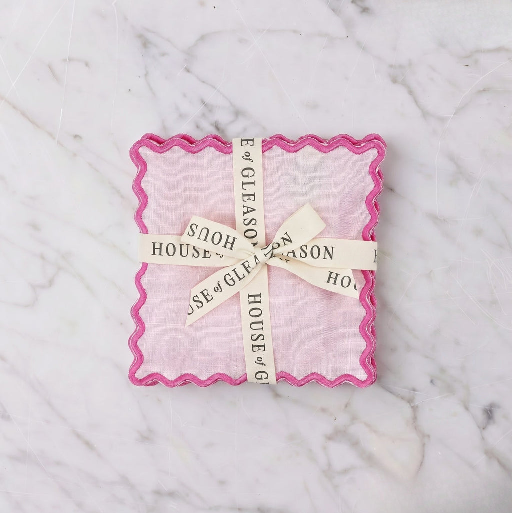 Set of 4 Pink Linen Cocktail Napkins