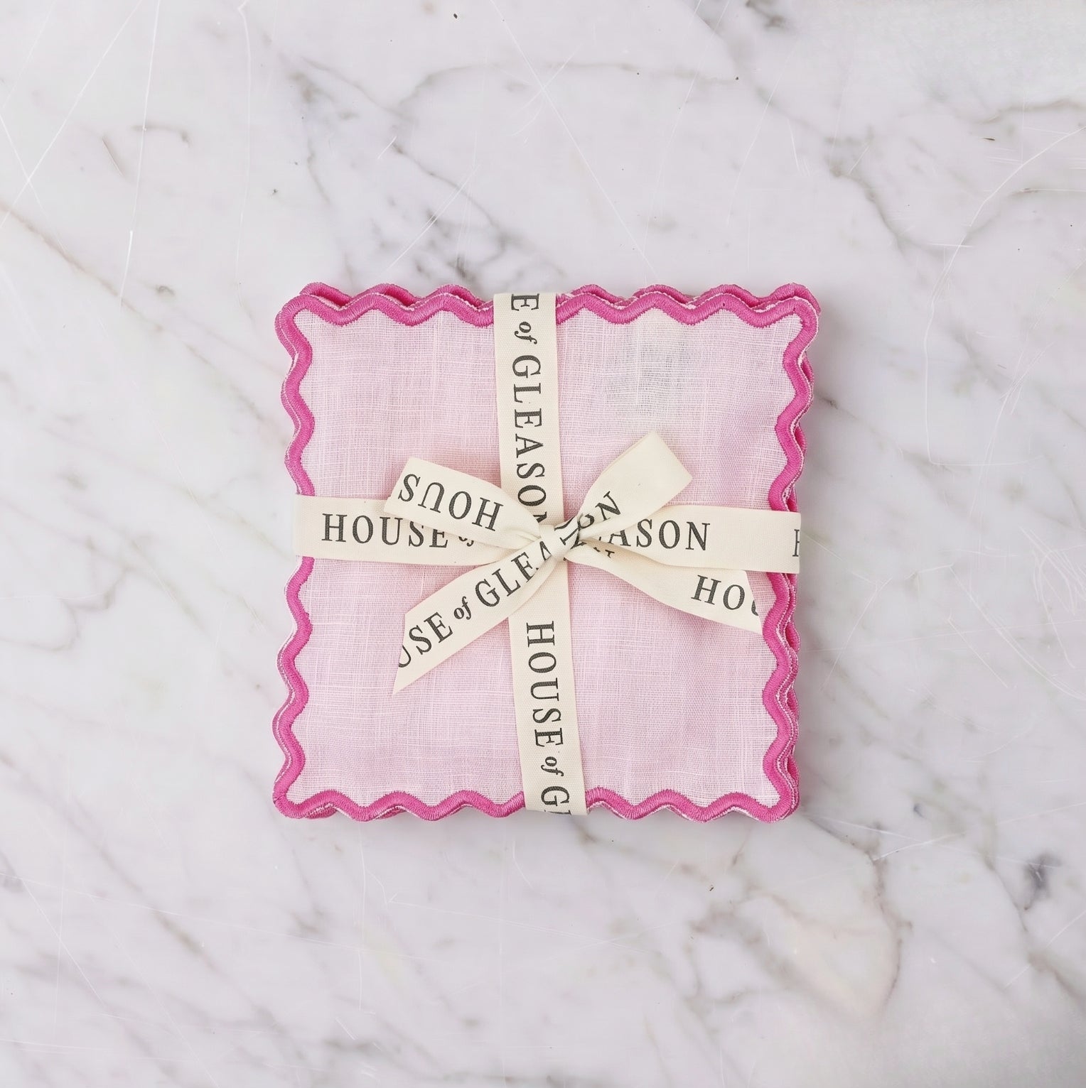 Set of 4 Pink Linen Cocktail Napkins