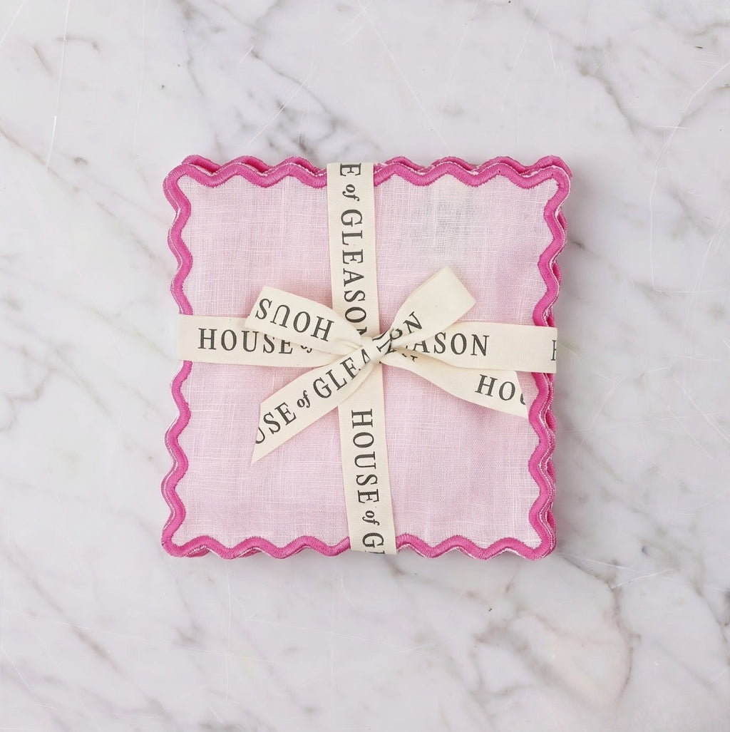 Set of 4 Pink Linen Cocktail Napkins