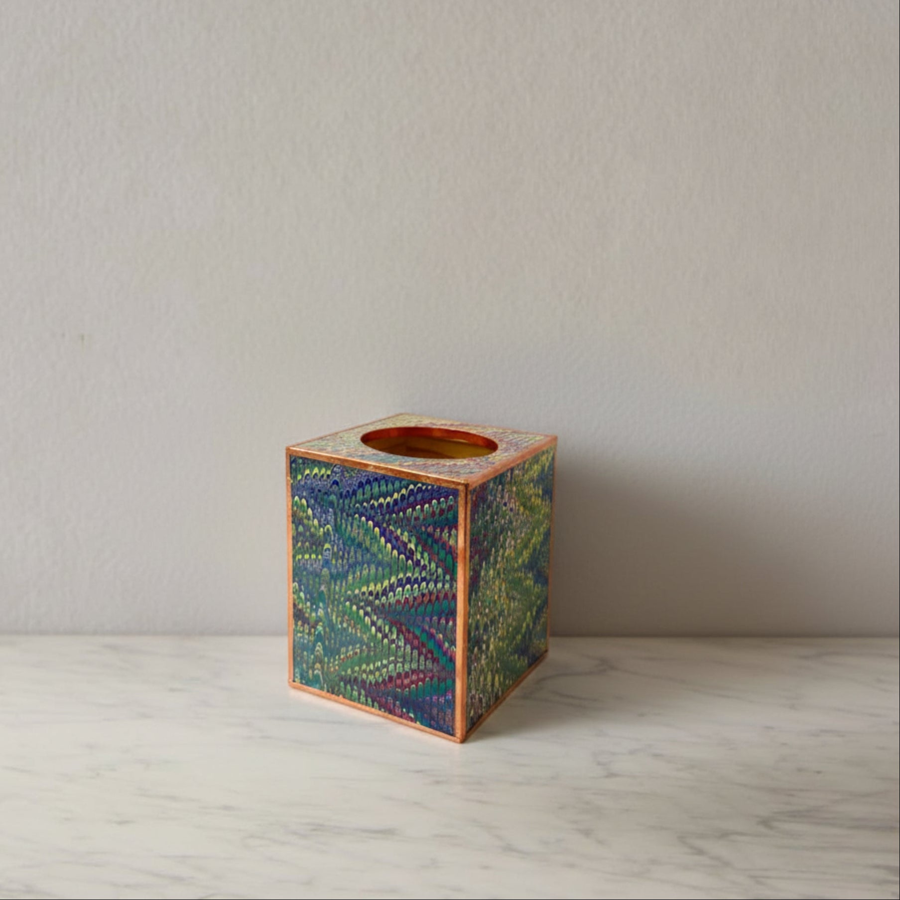 Marbled Tissue Box Cover, Peacock