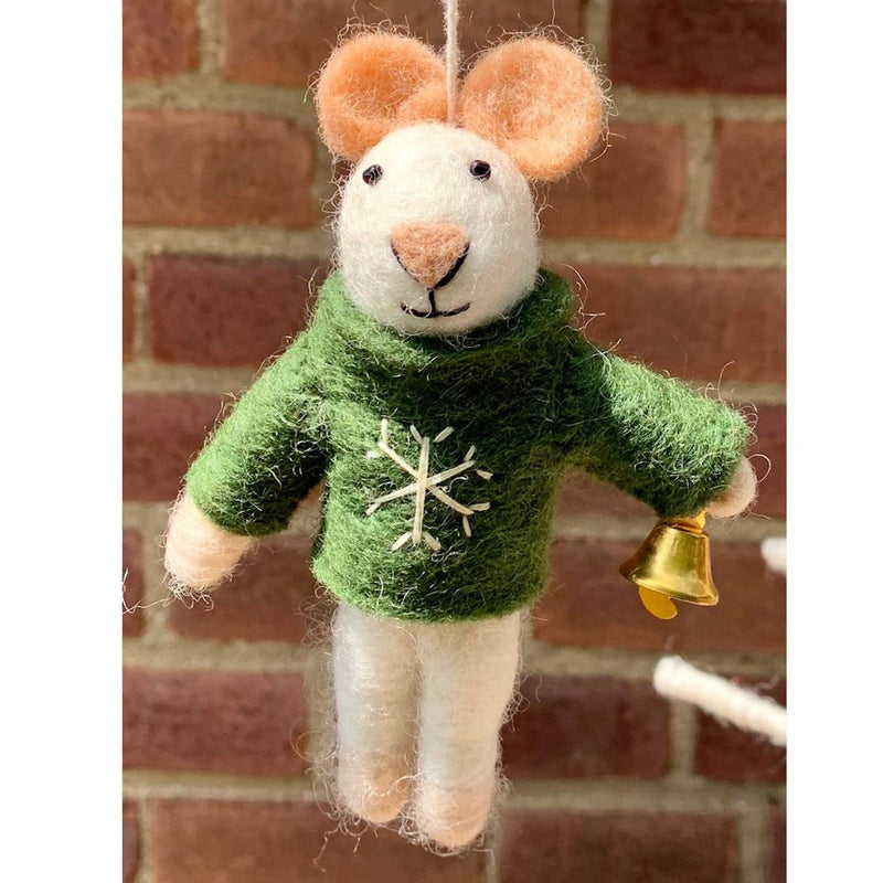 Green Sweater Felt Mouse Ornament