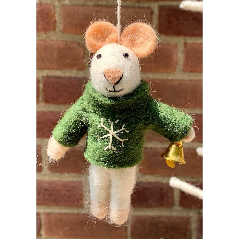 Green Sweater Felt Mouse Ornament