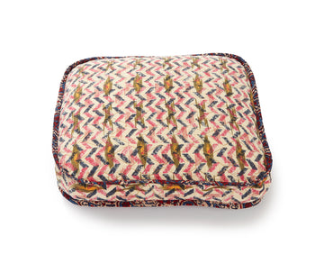 Handblocked Pillow in Floral Blue Zig Zag