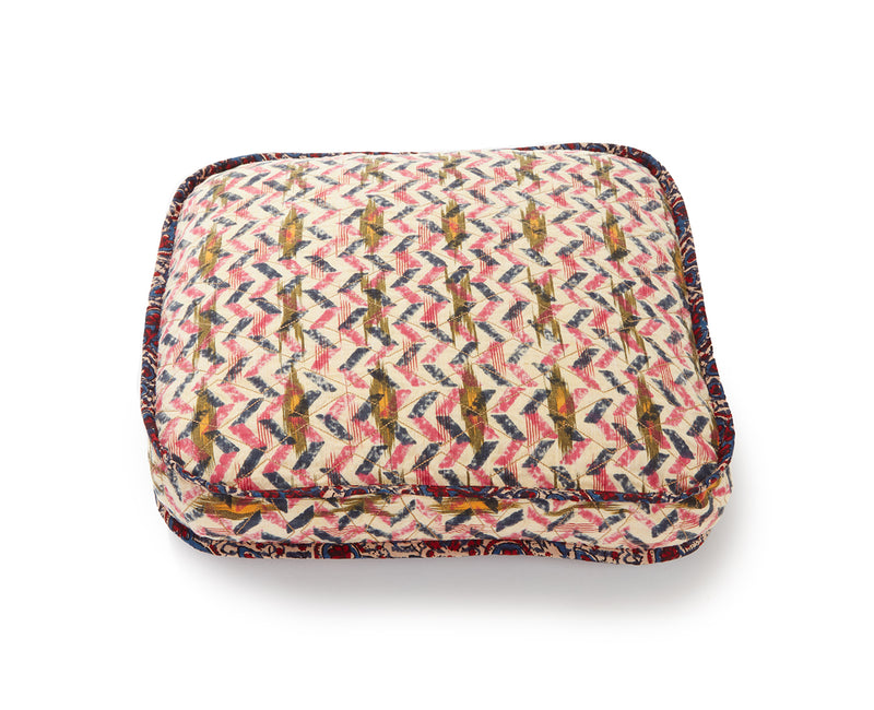 Handblocked Pillow in Floral Blue Zig Zag