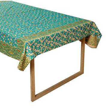 Hand Blocked Tablecloth in Jade Petal Snowstorm