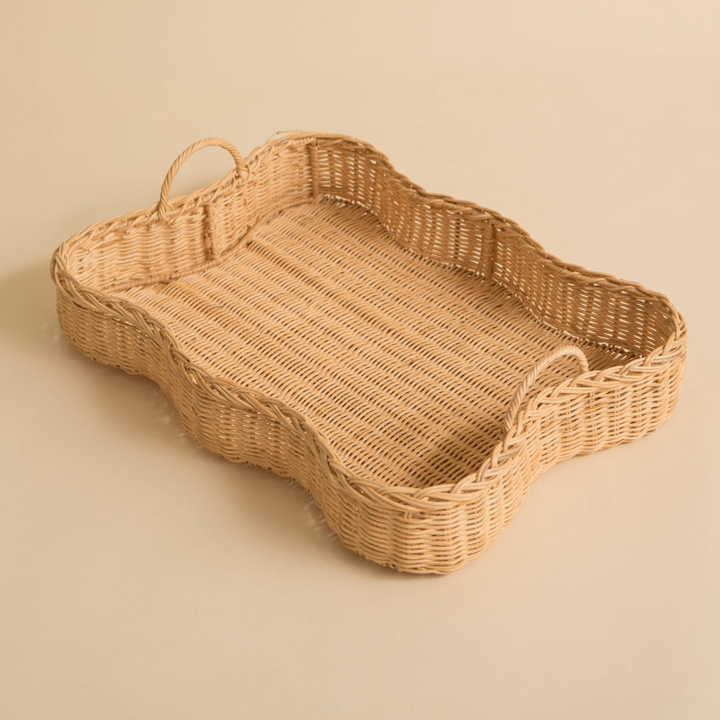 Rattan Scalloped Tray Vera Large Natural