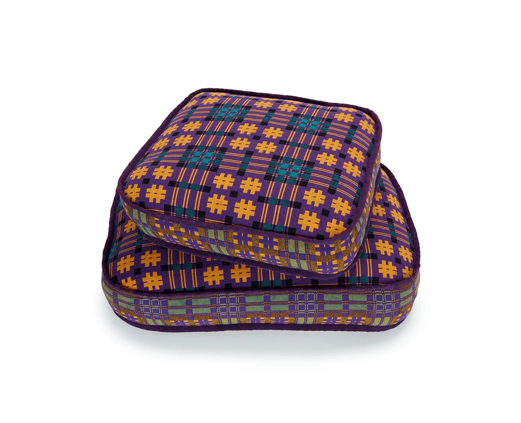 Handblocked Pillow in Faded Marigold Grape