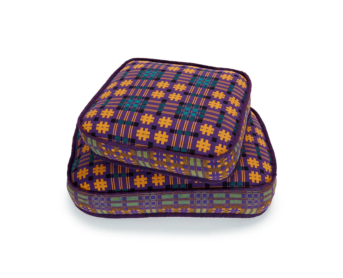 Handblocked Pillow in Faded Marigold Grape
