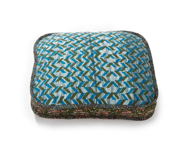 Handblocked Pillow in Geometric Sage Rain