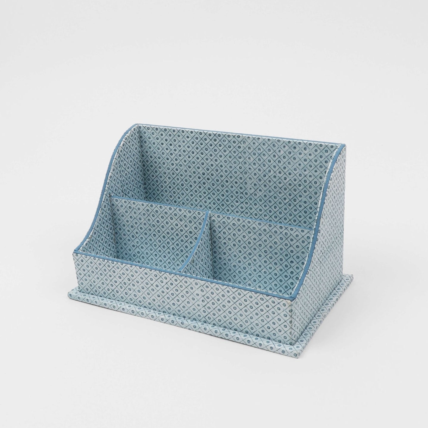 Block-Printed Letter Holder, Blue Lattice