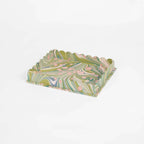 Marbled Scalloped Tray Set, Moss & Pink