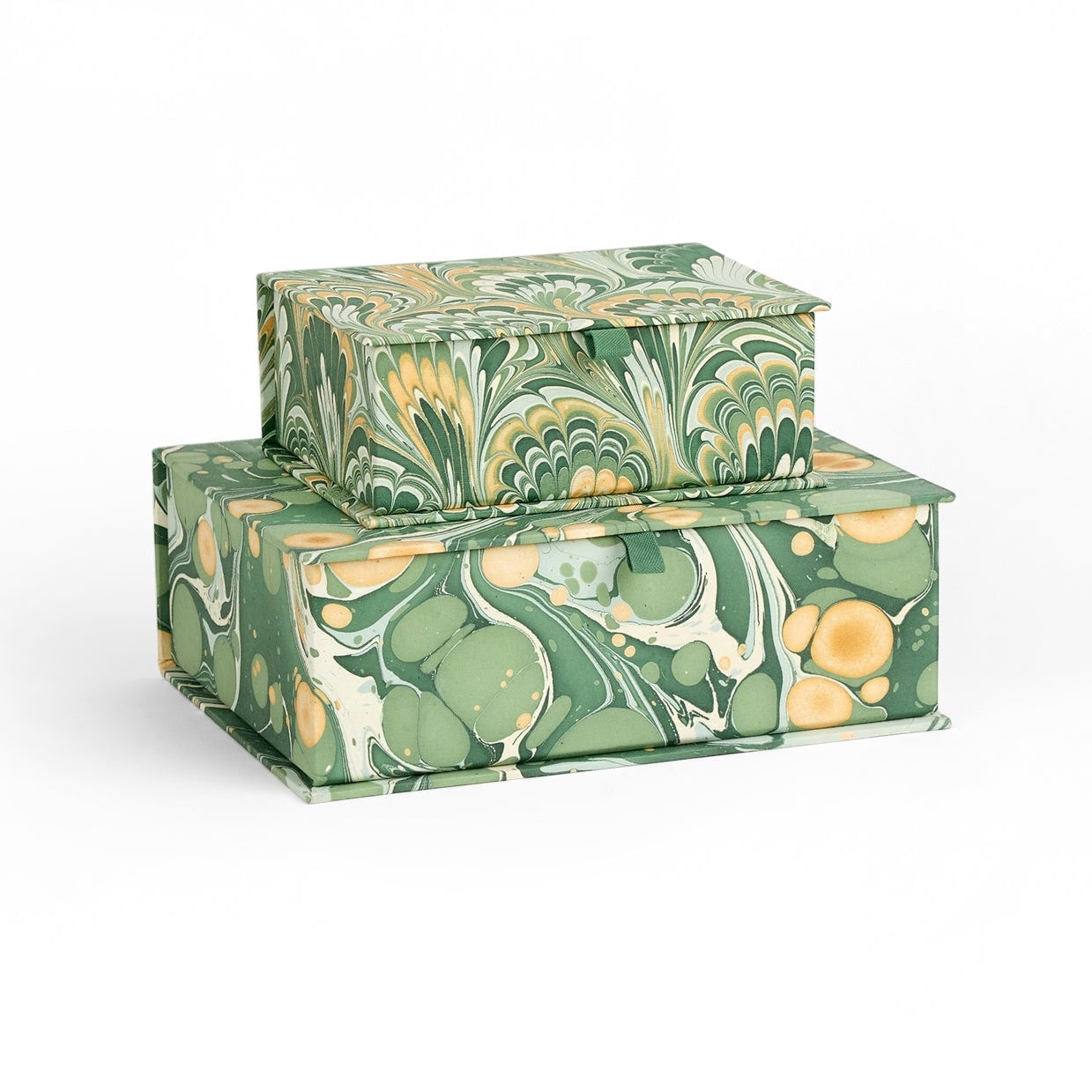 Block-Print Keepsake Box in Green Peacock, Large