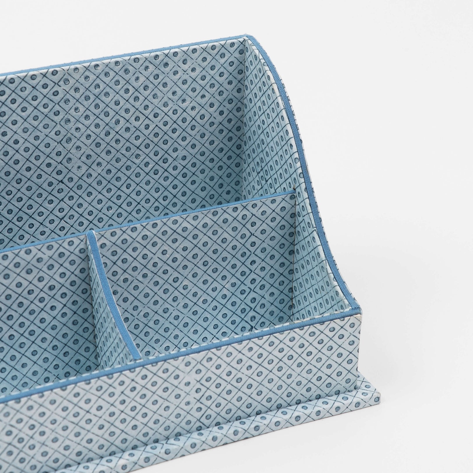 Block-Printed Letter Holder, Blue Lattice
