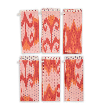 Set of 6 Hand Blocked Napkins in Flaming Blossom Spot