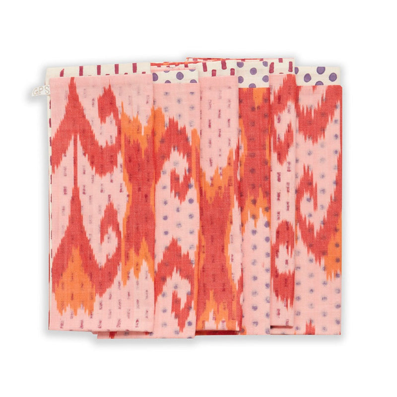 Set of 6 Hand Blocked Napkins in Flaming Blossom Spot