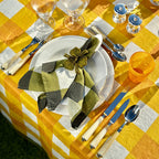 Summerill & Bishop 'Gingham' Linen Tablecloth in Mustard Yellow with Avocado Green Trim