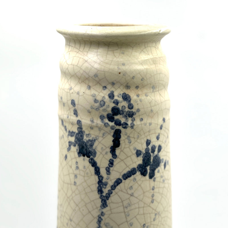 Extraordinarily Tall Vase in Crackle Glaze With Floral Motif