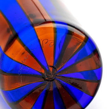 Tall Murano Glass Tumbler, Blue & Amber Stripe