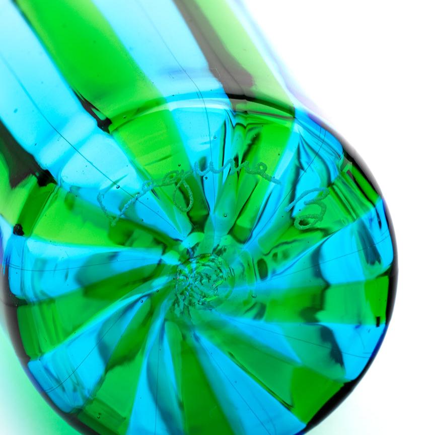 Tall Murano Glass Tumbler, Marine Green & Aquamarine Stripe
