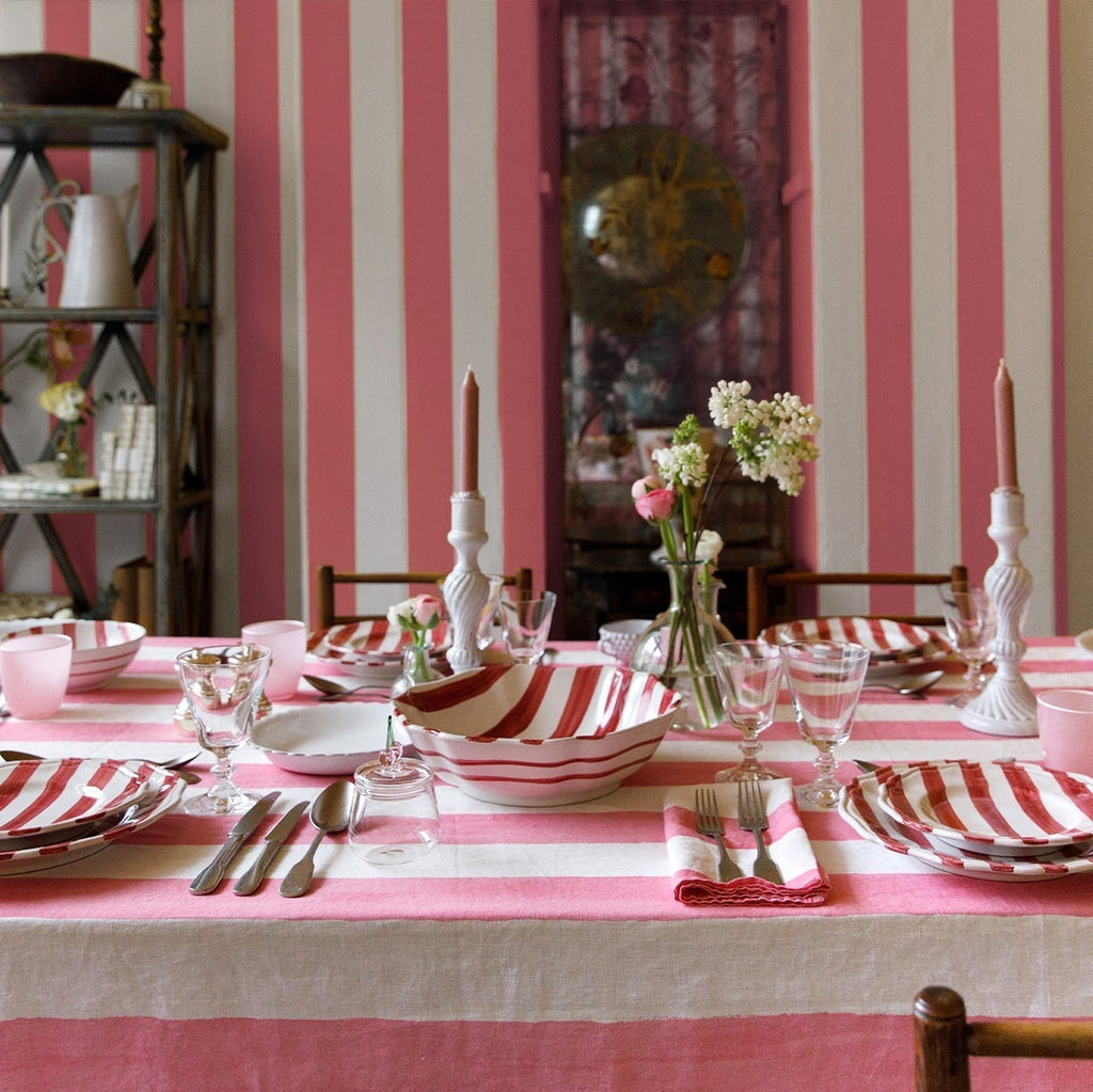 Summerill & Bishop 'Stripe in White & Pink' Linen Tablecloth