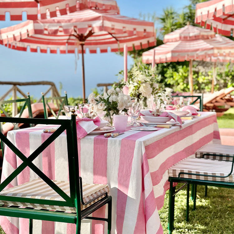 Summerill & Bishop 'Stripe in White & Pink' Linen Tablecloth