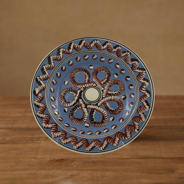 Large Mochaware Platter, Earthworm Pattern in Blue