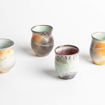 Quartet of Hand Thrown Cups in Organic Shapes
