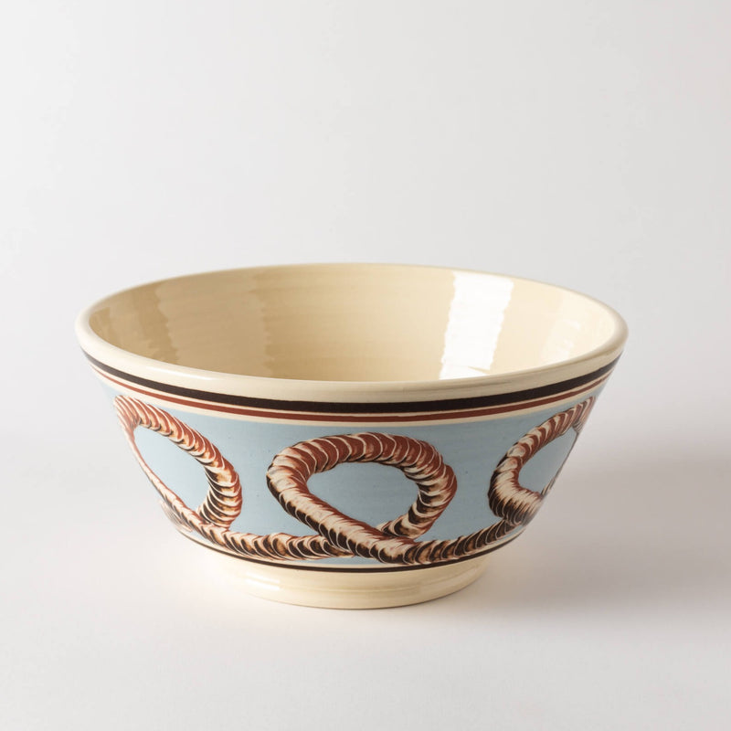 Large Mochaware Bowl, Earthworm Ribbon Pattern Blue