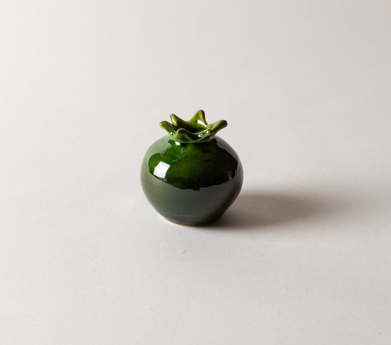 Glazed Terra Cotta Pomegranate, Small Green