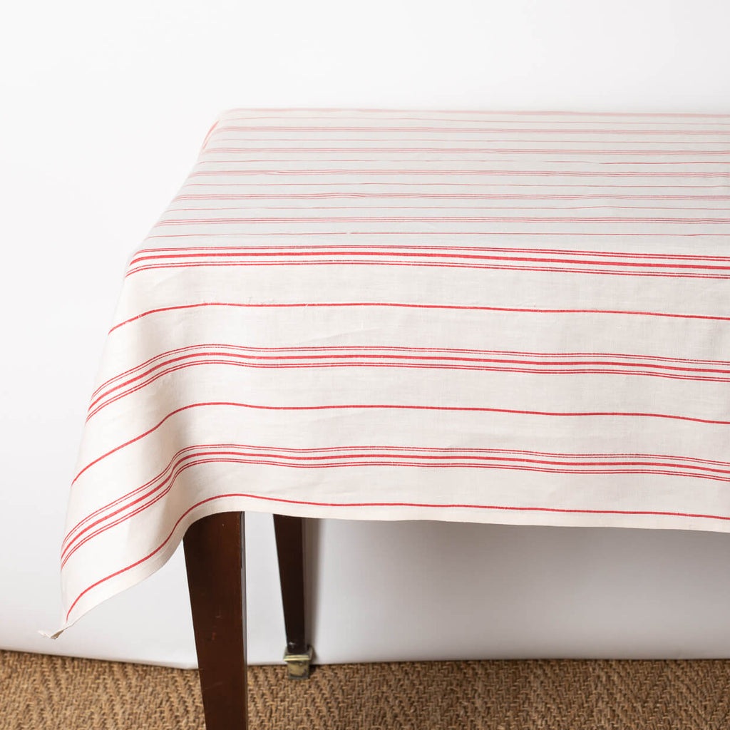 Linen Tablecloth in Raspberry Stripe