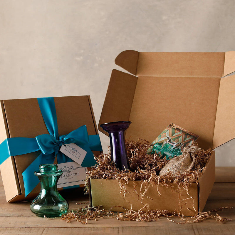 Hand Blown Bulb Vase Gift Set, Amethyst & Emerald