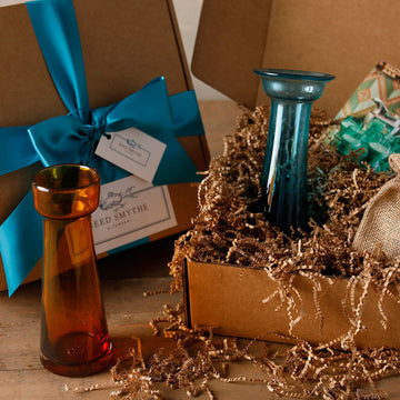 Hand Blown Bulb Vase Gift Set, Amber & Aquamarine