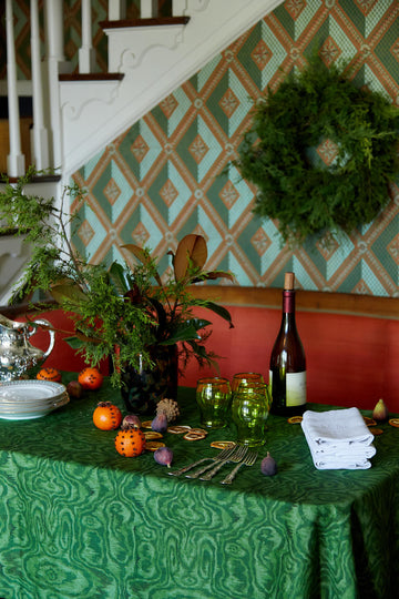 Lisa Fine Linen Moire Tablecloth, Green